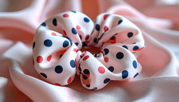 Polka dot hair scrunchie accessory with playful fabric pattern