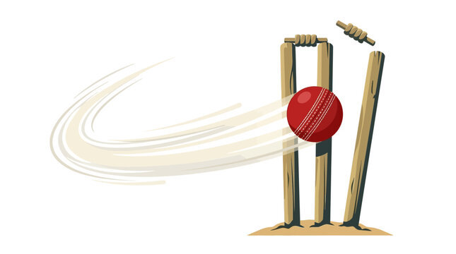 Cricket ball hitting wickets, action shot, sport game, motion blur