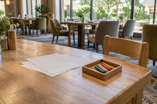 Children&rsquo;s Drawing Kit Prepared at a Hotel Restaurant Table