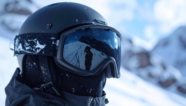 Black ski and snowboard helmet with attached protective goggles