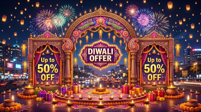 happy Diwali offer entrance arch design front view. use fore printable file. vector illustration