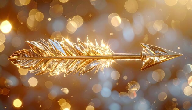 Crystal arrow with gold feathers representing Cupid, romance and Valentine Day