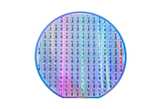 Semiconductor wafer disk made of silicon isolated on white background