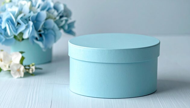 Blank pastel blue round paper gift box lid with soft elegant color