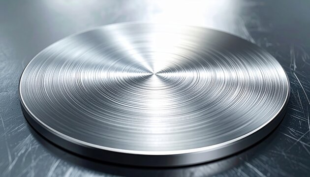 Circular brushed silver metal plate with fine radial texture