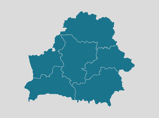 Obraz premium Minimalist Teal Map of Belarus with Administrative Regions and Oblasts Outline