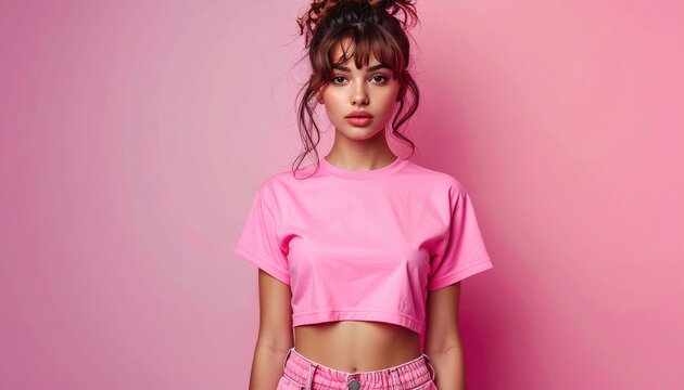 Pink crop top with nostalgic Y2K fashion styling
