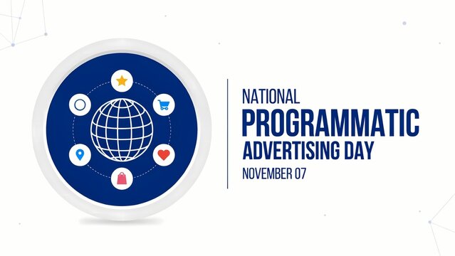 National programmatic advertising day banner with globe and digital marketing icons