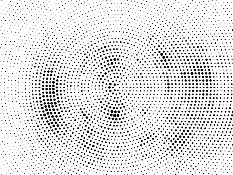 Abstract halftone pattern with radial dot gradient isolated on white background