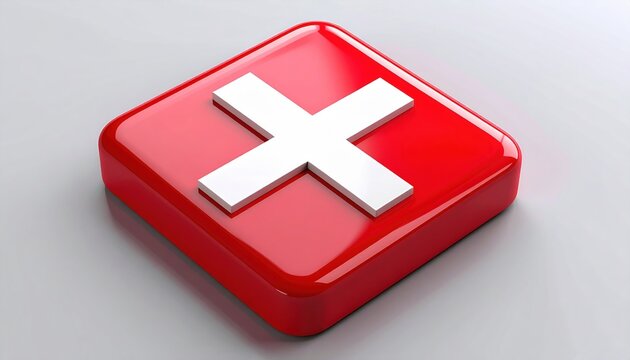 Red square button with white cross mark for error and cancellation