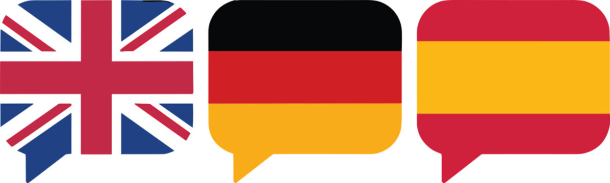 UK Germany and Spain Language Speech Bubble Icons
