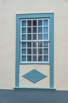 Turquoise coloured windows with a diamond shape, La Palma, Canary Islands, Spain