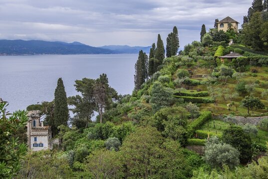 Coastal landscape on the outskirts, Portofino, Golfo del Tigullio, Riviera di Levante, Liguria, Mediterranean Sea, Mediterranean coast, Italy