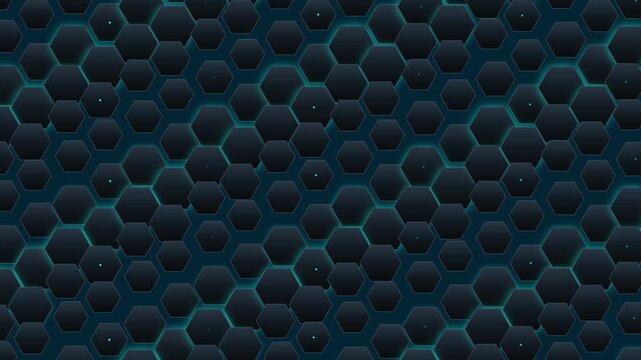 Seamless looping motion graphic of dark hexagonal grid background