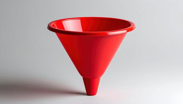 Simple red plastic funnel for pouring liquids and household use
