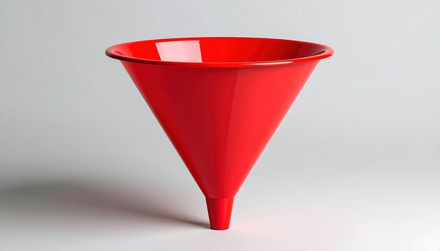 Simple red plastic funnel for pouring liquids and household use