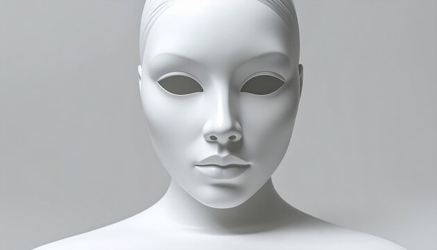 Plain white expressionless face mask with smooth minimalist surface