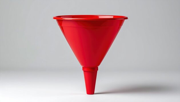 Simple red plastic funnel for pouring liquids and household use