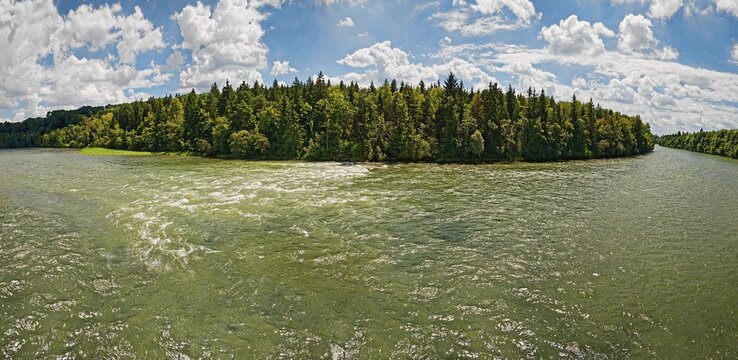 Loop of the river Lech with rapids, Kaufering, Landsberg, Bavaria, Germany