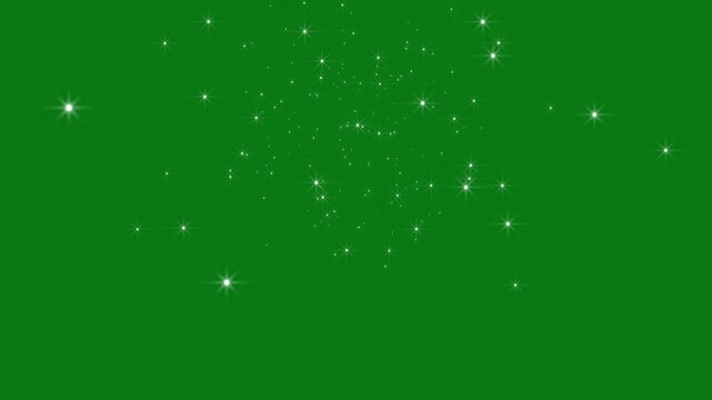 Magic glitter sparkle star blast animation with glowing doodle stars, twinkling starlight particles, fairy dust flow, sparkling comet trail, radiant magic graphics green background. 4k video