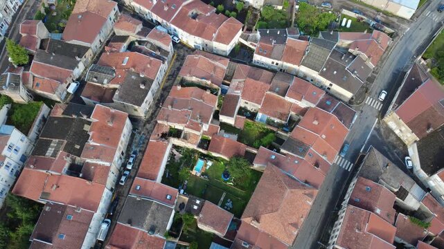 Panoramic Aerial View of Saint Mihiel, France, Showcasing Historic Village Rooftops and Winding Streets
