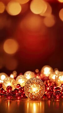 Vertical glowing background with fuzzy red tones and golden sparkles. 
