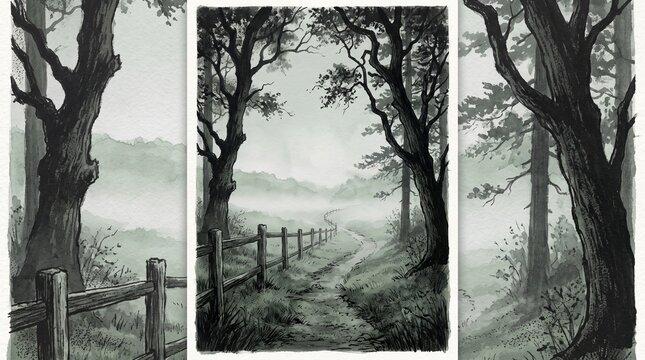 Misty forest path