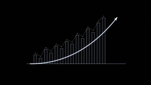 Minimalist white financial analytics graph and growth arrow rising, business executive dashboard loop 4k 60fps