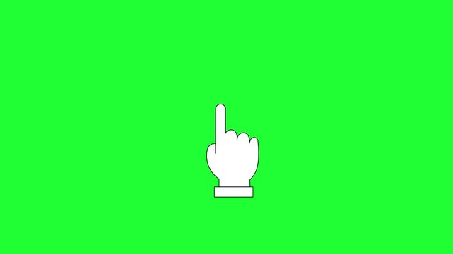 White hand cursor pointer clicking animation on chroma key green screen background. Ideal for UI UX design, website, and app project.