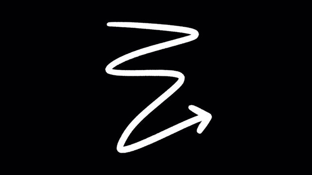 2D Hand Drawn White Zigzag Wave Arrow Pointer Animation Frame by Frame Overlay with Transparent Background Alpha Channel
