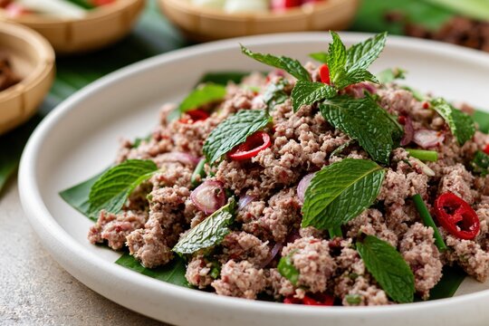 The Larb Minced Meat Salad with Fresh Mint and Chilies