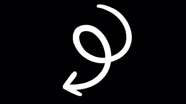 2D Hand Drawn White Spiral Swirl Loop Arrow Animation Frame by Frame Overlay with Transparent Background Alpha Channel