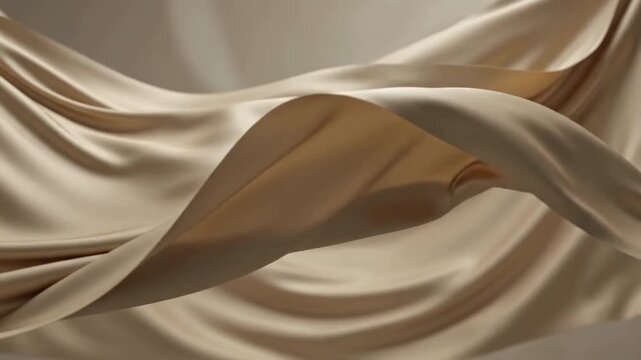 Luxury champagne gold silk fabric flowing in elegant soft waves with warm studio illumination