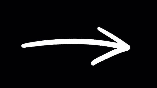 2D Hand Drawn White Thin Straight Right Arrow Pointer Animation Frame by Frame Overlay with Transparent Background Alpha Channel