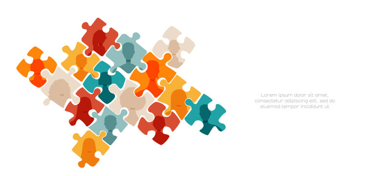 Different people in puzzles. Diversity concept.