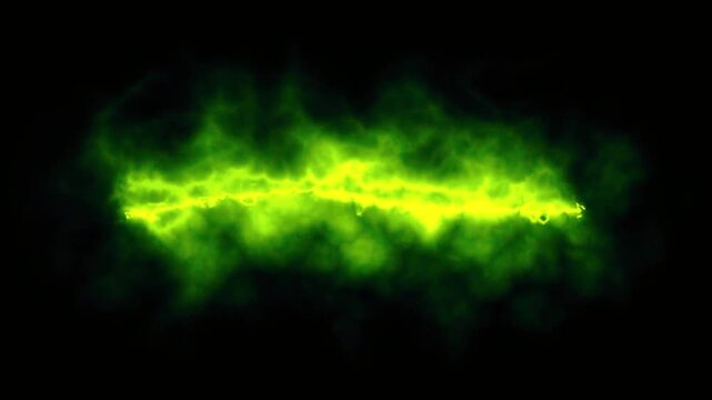 Green energy beam with glowing particles in dark background
