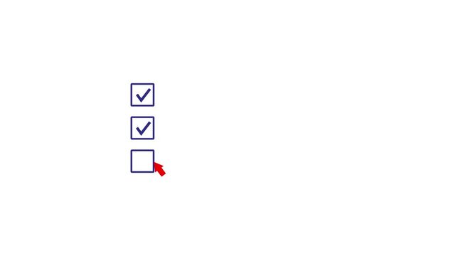 Interactive checklist selection animation with red cursor clicking checkboxes on white background survey