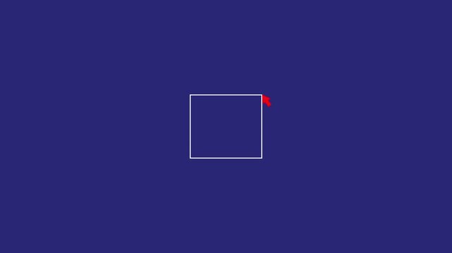 Minimalist ui animation: red cursor a white square on blue background, pointer mouse click
