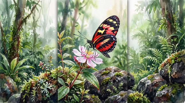 Watercolor butterfly triptych