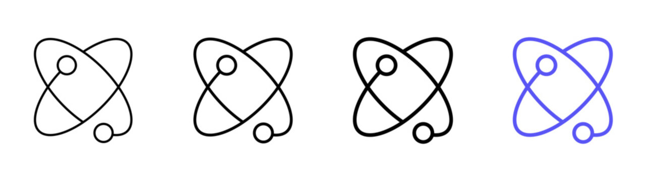 Atomic model physics science electron orbit molecular linear icon collection design. Editable vector stroke icons