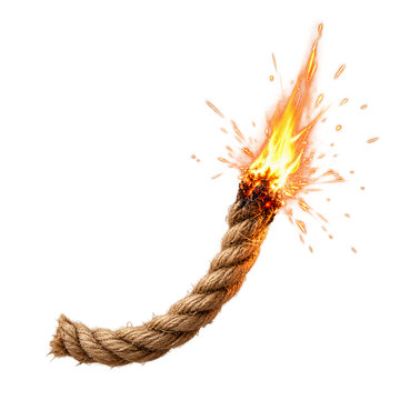 Burning fuse with sparks on a transparent background