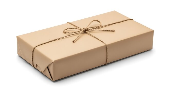 Elegantly Wrapped Brown Paper Gift Box with Rustic Twine Bow for Presenting