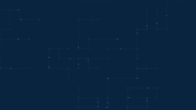 The video displays a static, intricate navy blue digital pattern resembling a circuit board or electronic schematic, with fine lines and minute glowing points throughout.