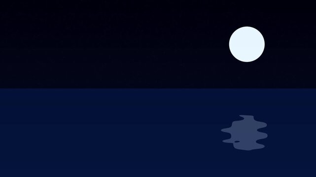 Minimalist night seascape with glowing full moon and water reflection seamless loop animation