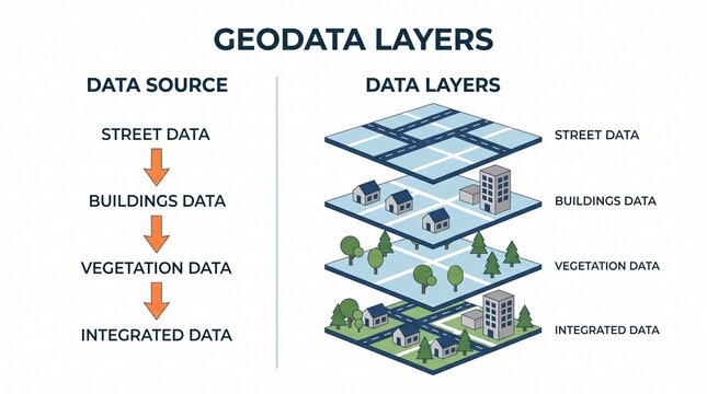 Geodata layers infographic showing spatial data integration