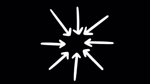 2D Hand Drawn White Inward Pointing Radial Arrows Focus Burst Animation Frame by Frame Overlay with Transparent Background Alpha Channel