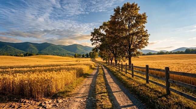 Golden wheat field and country road