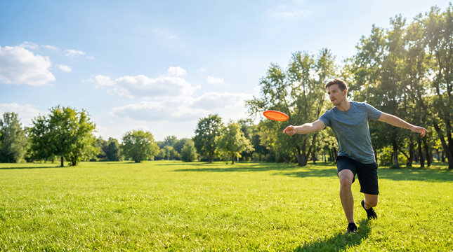 Disc Golf Player Throwing Disc in Park