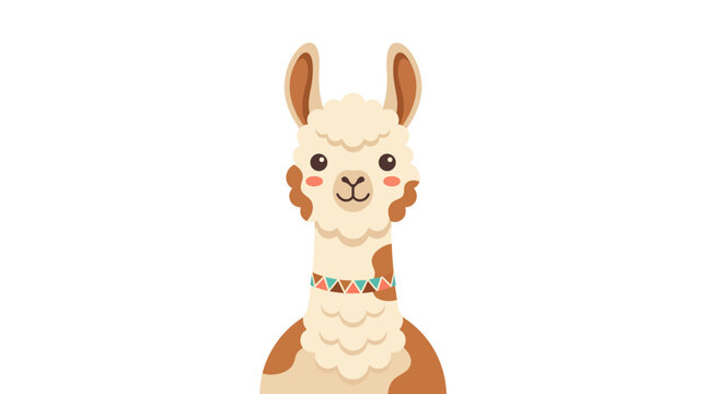 Cute Llama Portrait Isolated White Background