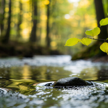 Tranquil Forest Oasis. Soothing Streams and Rustling Leaves Create Peaceful Sanctuary for Nature Lovers and Meditation Enthusiasts Seeking Serenity in Lush Green Wilderness.
